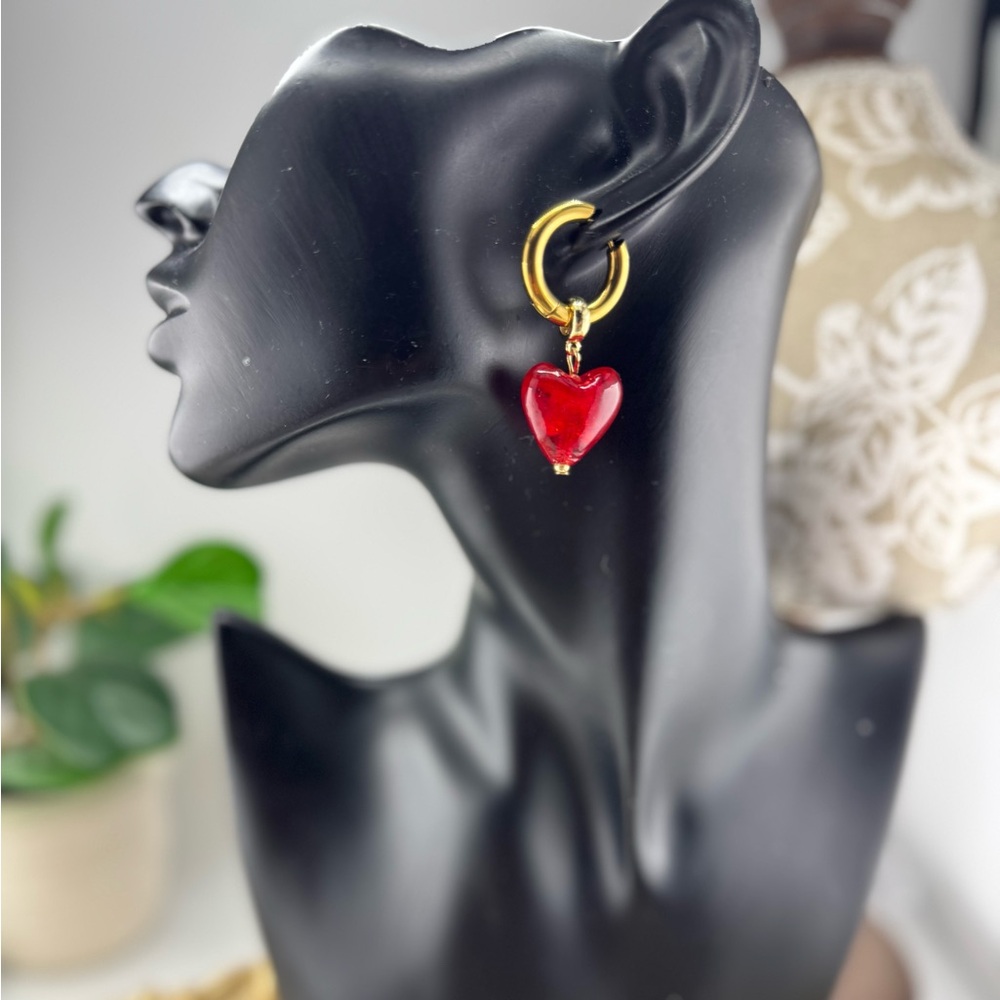 Gold Hoop Earrings with Red Heart Charm – Romantic & Playful - Picture 12 of 12